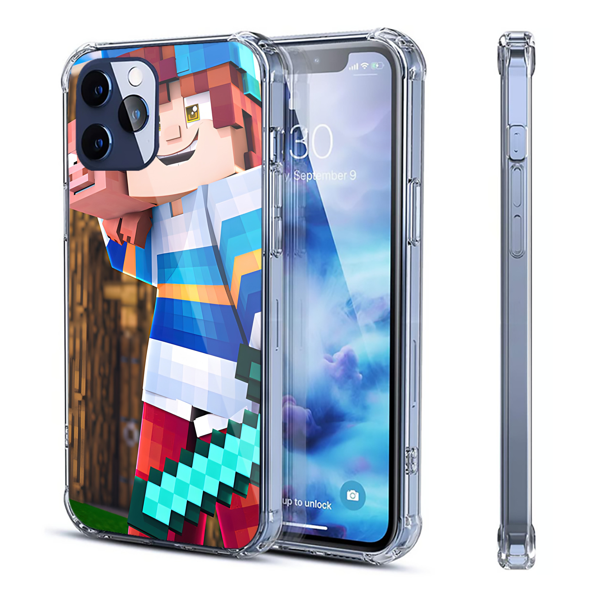 （画像用） マインクラフト ブロックの世界 Minecraft MC Block world 【iPhone 12シリーズ対応】透明スマホケース（クリアソフトケース）